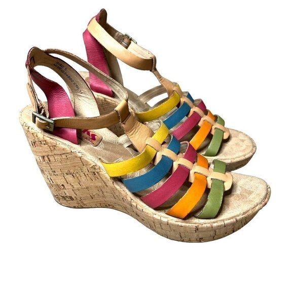 Korks Kork Ease Size 9 Sandals Womens Rainbow Open Toe Strappy Wedge Heel - Picture 1 of 10
